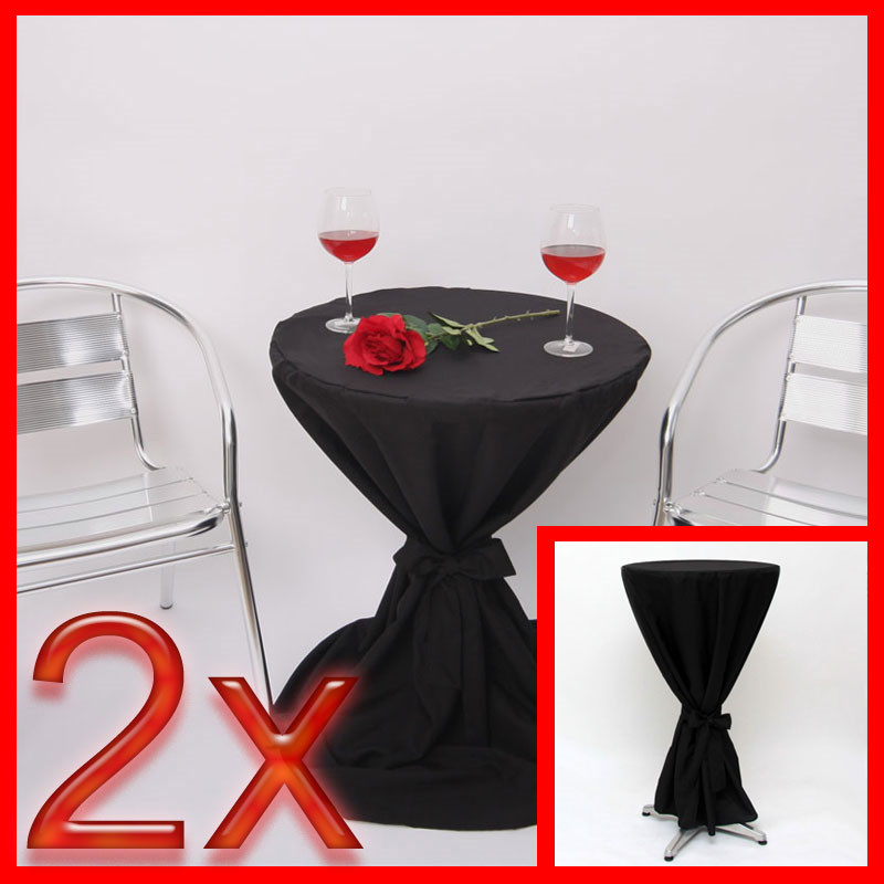 2x Housse de table avec ruban, 112cm, Ø60cm, noir
