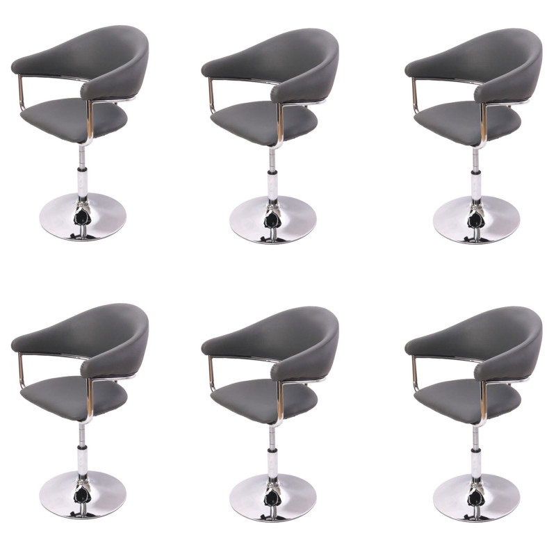 Lot de 6 chaises de séjour COMO, réglable en hauteur, simili-cuir, gris