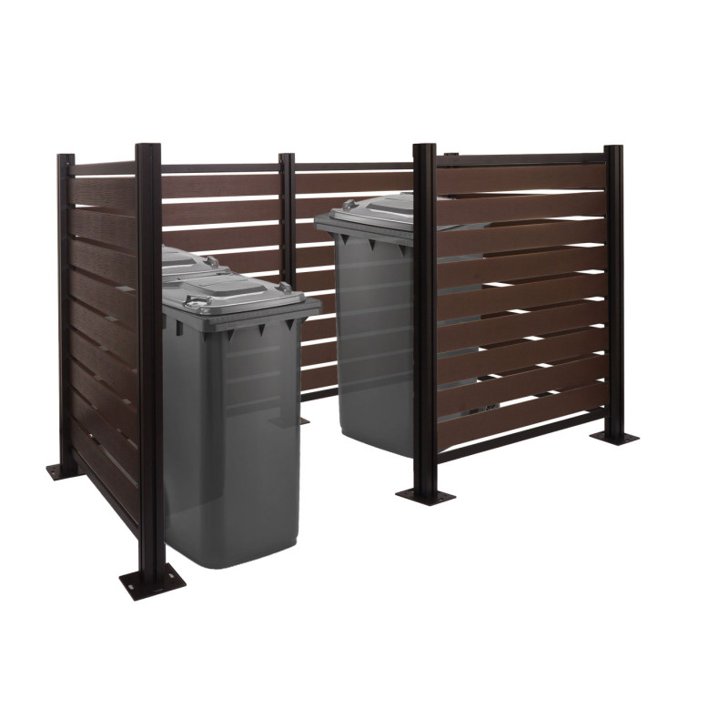 Alu clôtures pour poubelles habillage pour poubelles, aspect bois extensible 130x300x110cm - brun