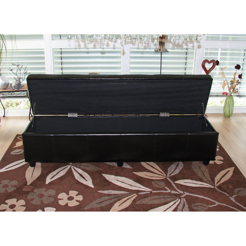 Banc banquette Kriens XXL, 180x45x45cm, cuir reconstitué, noir