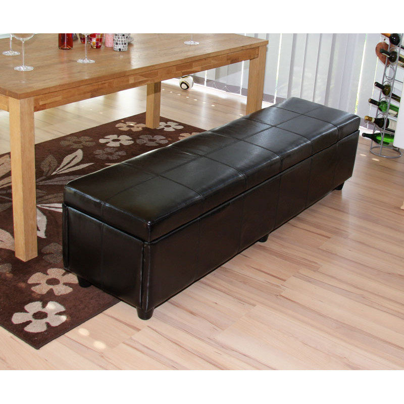 Banc banquette Kriens XXL, 180x45x45cm, cuir reconstitué, noir