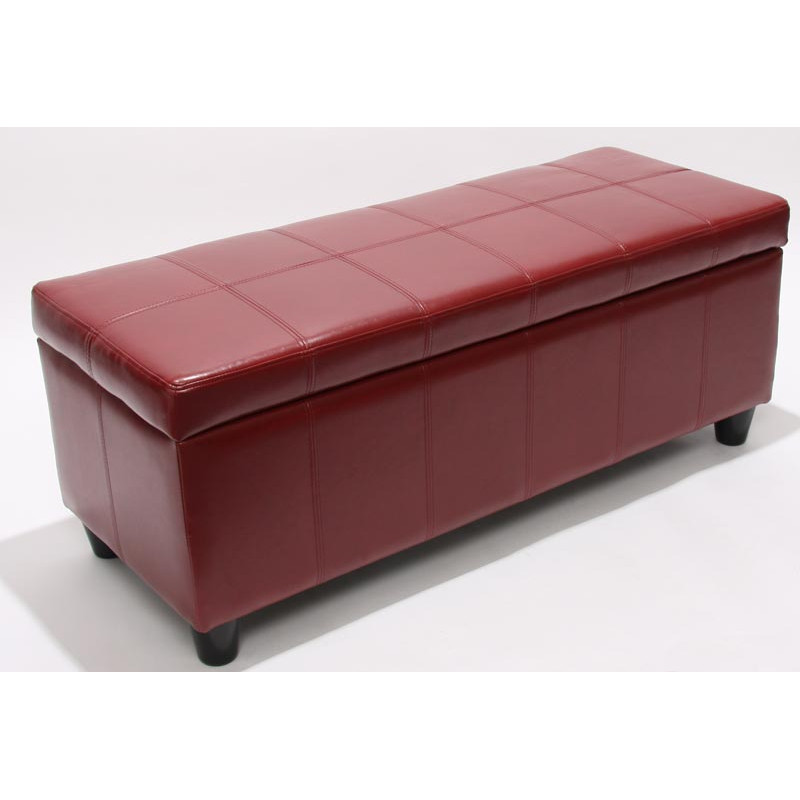 Banquette Kriens, coffre, banc, cuir + similicuir, 112x45x45cm - rouge