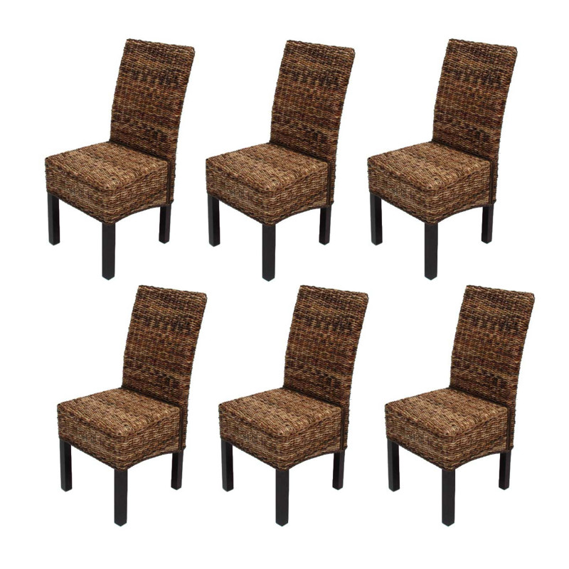 Lot de 6 chaises M69, banane tressée, pieds foncés