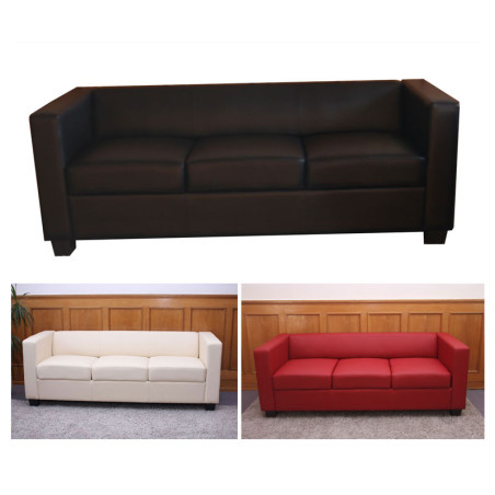 Canapé / sofa M65, 3 places, 191x75x70cm, simili-cuir, rouge