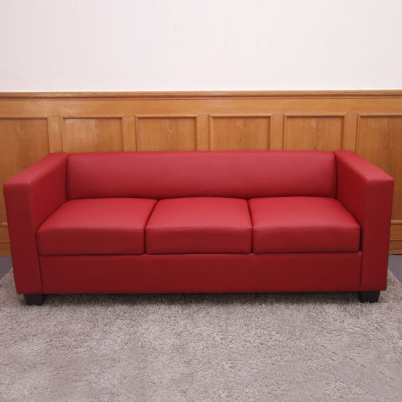 Canapé / sofa M65, 3 places, 191x75x70cm, simili-cuir, rouge