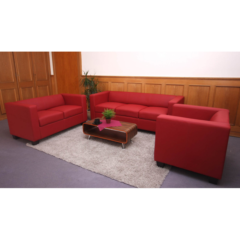 Canapé / sofa Lille, 2 places, 137x75x70cm, simili-cuir, rouge