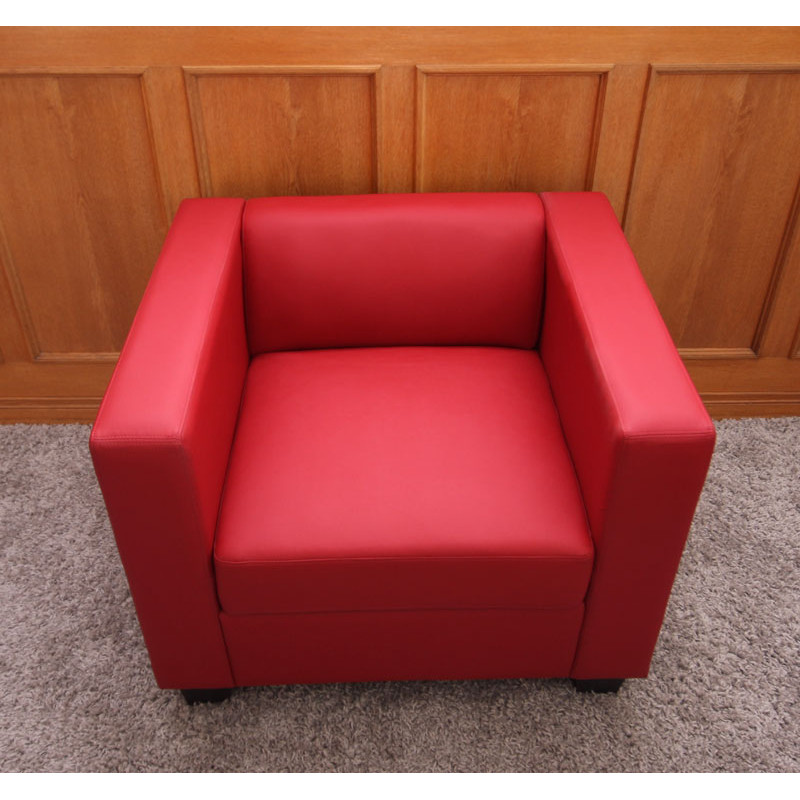 Fauteuil Club / Lounge Lille, 86x75x70cm, simili-cuir, rouge