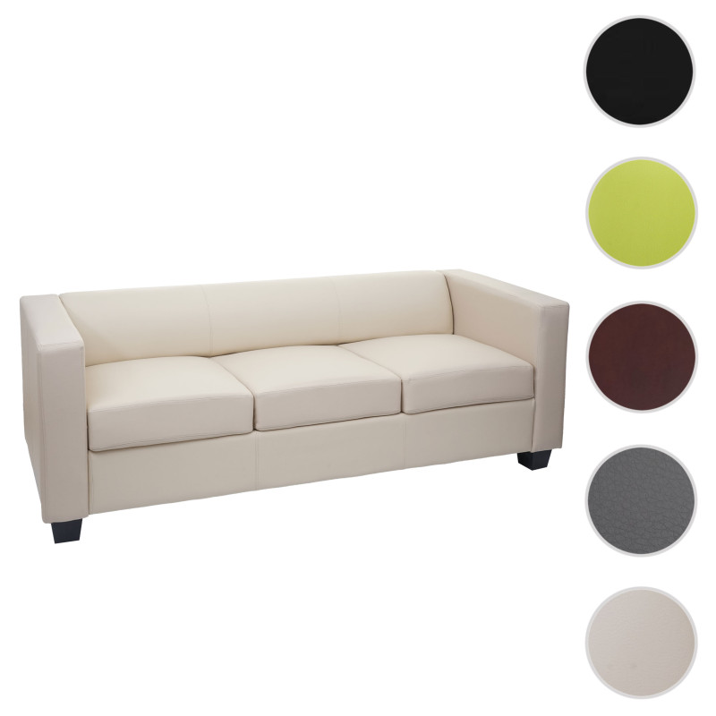 Canapé / sofa M65, 3 places, 191x75x70cm, simili-cuir, crème