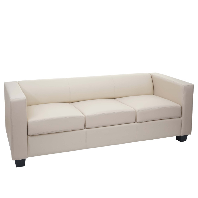 Canapé / sofa M65, 3 places, 191x75x70cm, simili-cuir, crème