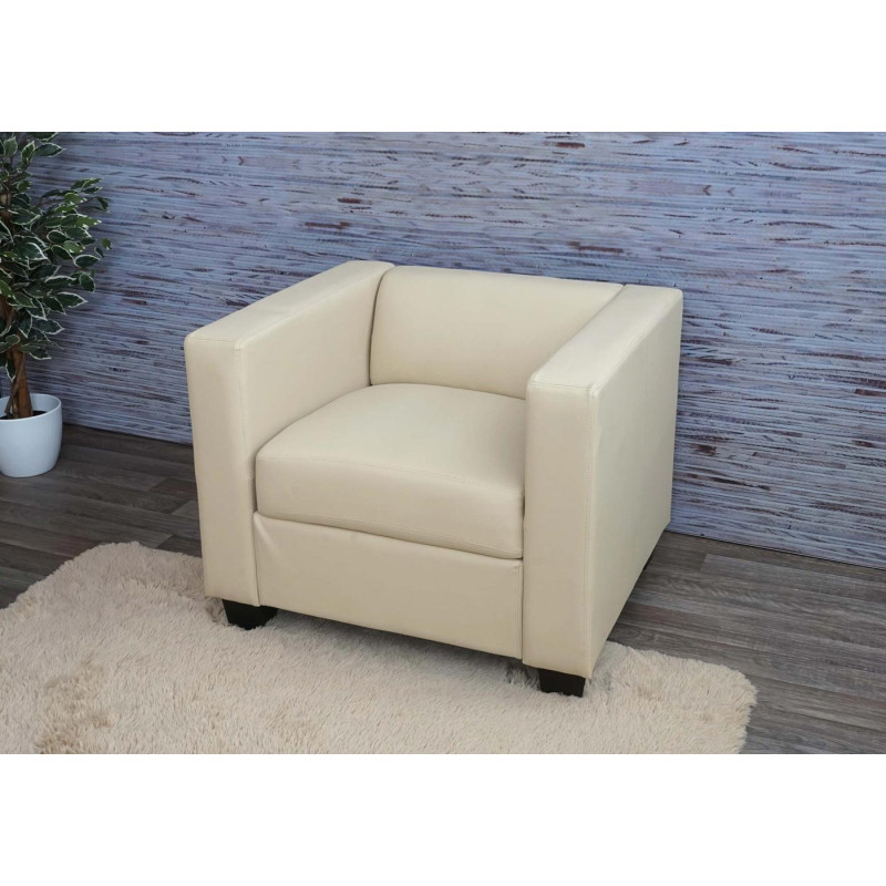 Fauteuil Club / Lounge Lille, 86x75x70cm, simili-cuir, crème