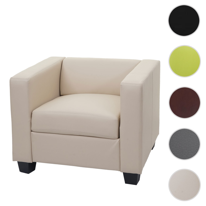 Fauteuil Club / Lounge Lille, 86x75x70cm, simili-cuir, crème