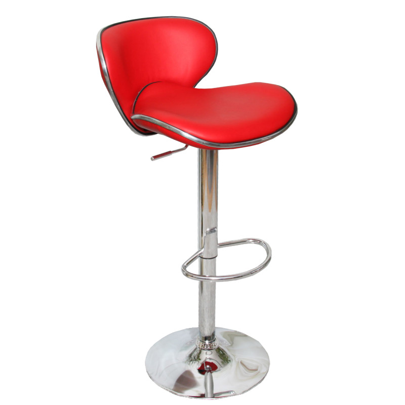 Tabouret de bar M08 chrome, simili-cuir, rouge