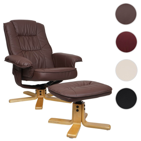 Fauteuil relax /de relaxation M56 avec pouf, simili-cuir, crème