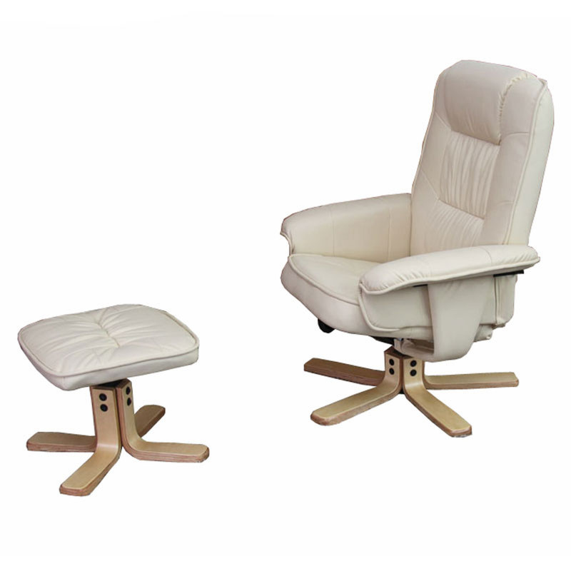 Fauteuil relax /de relaxation M56 avec pouf, simili-cuir, crème