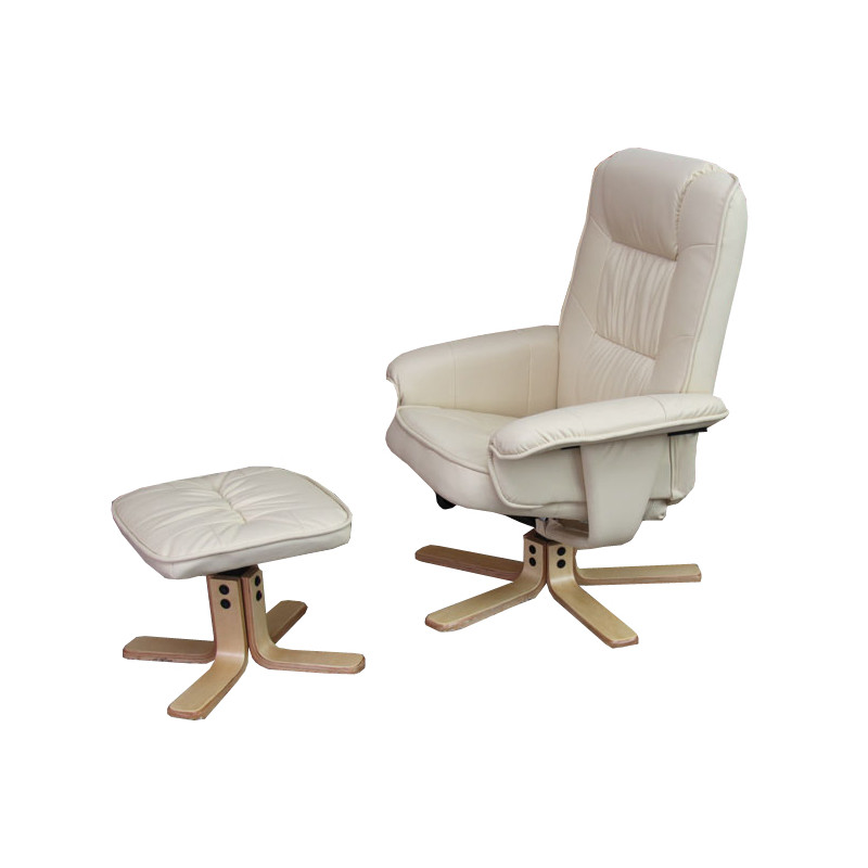 Fauteuil relax /de relaxation M56 avec pouf, simili-cuir, crème