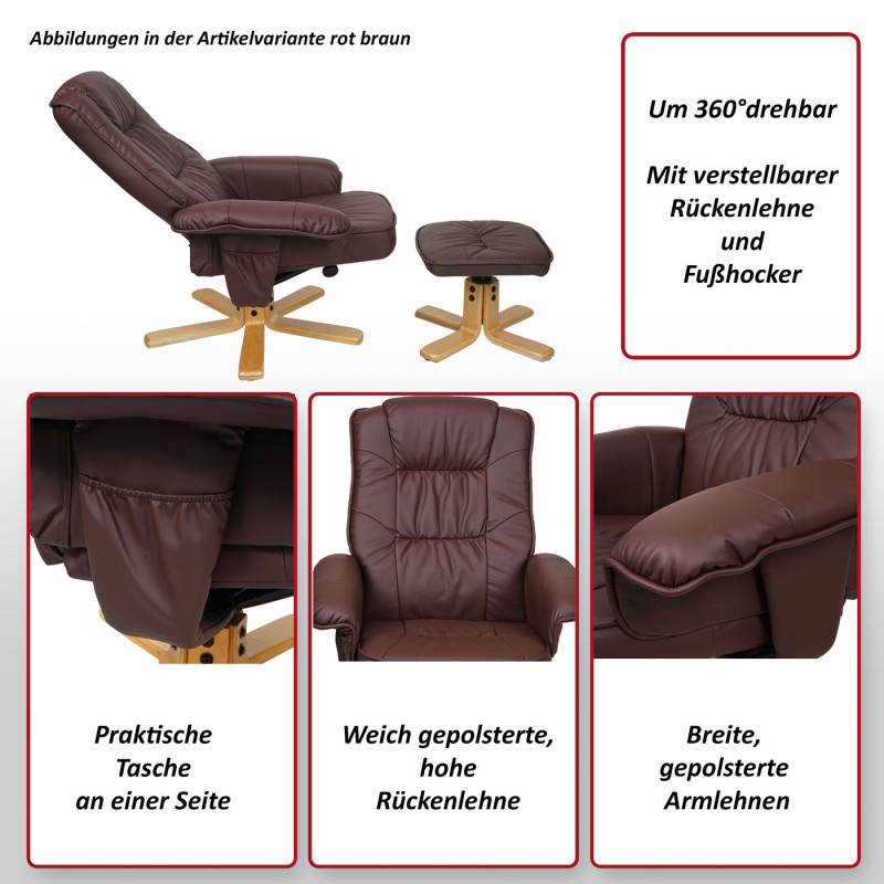 Fauteuil relax /de relaxation M56 avec pouf, simili-cuir, crème