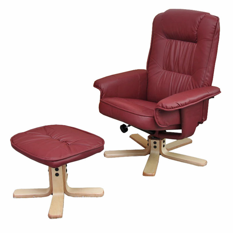 Fauteuil relax /de relaxation M56 avec pouf, simili-cuir, bordeaux