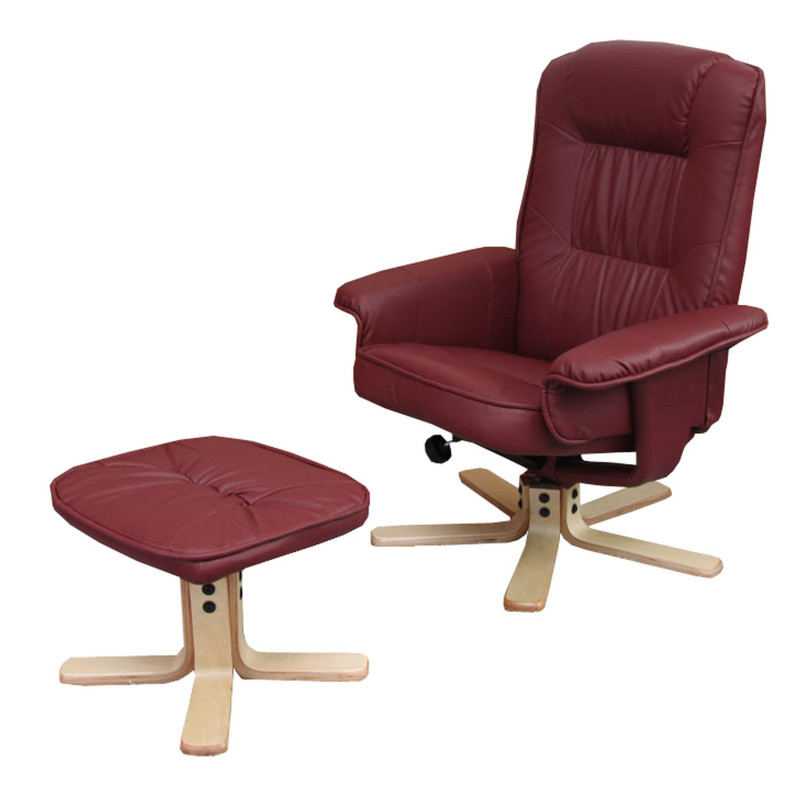 Fauteuil relax /de relaxation M56 avec pouf, simili-cuir, bordeaux