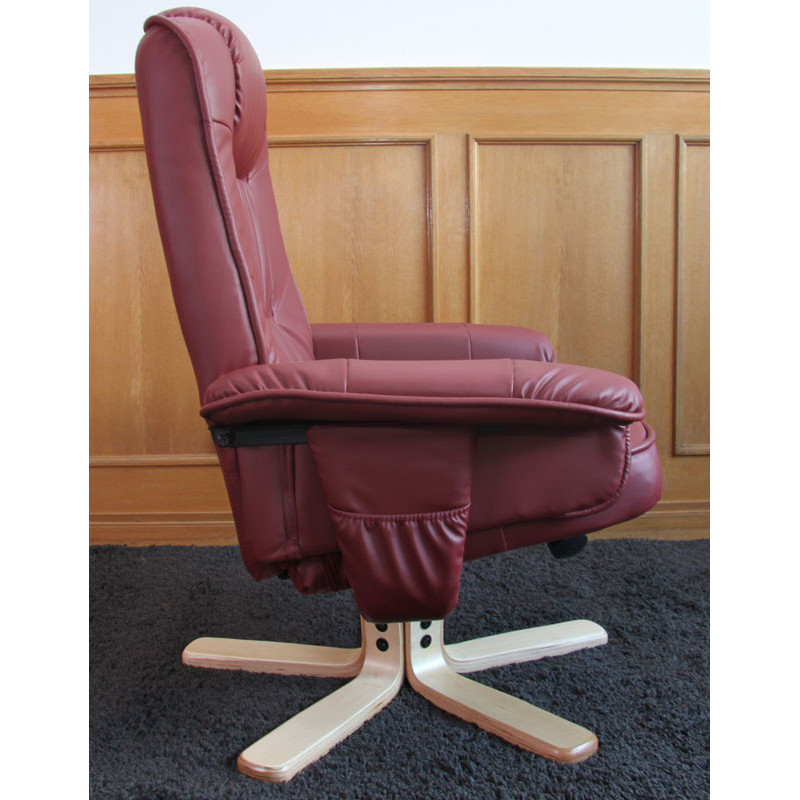 Fauteuil relax /de relaxation M56 avec pouf, simili-cuir, bordeaux