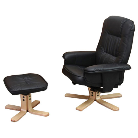 Fauteuil relax /de relaxation M56 avec pouf, simili-cuir, noir