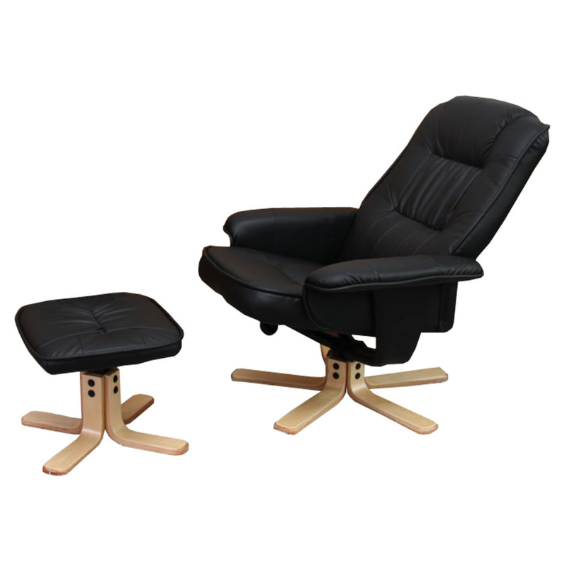 Fauteuil relax /de relaxation M56 avec pouf, simili-cuir, noir