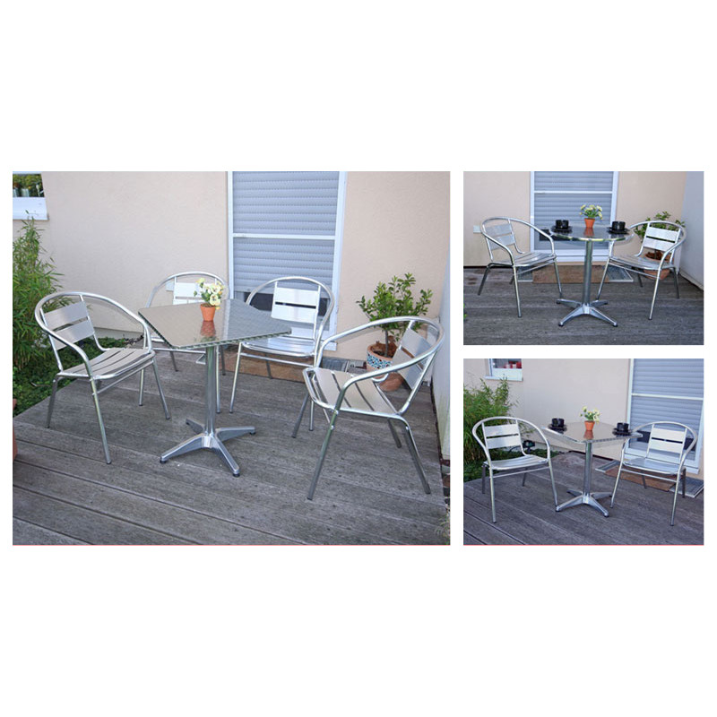 Ensemble bistro M64 table ronde + 2 chaises de jardin, aluminium, empilable