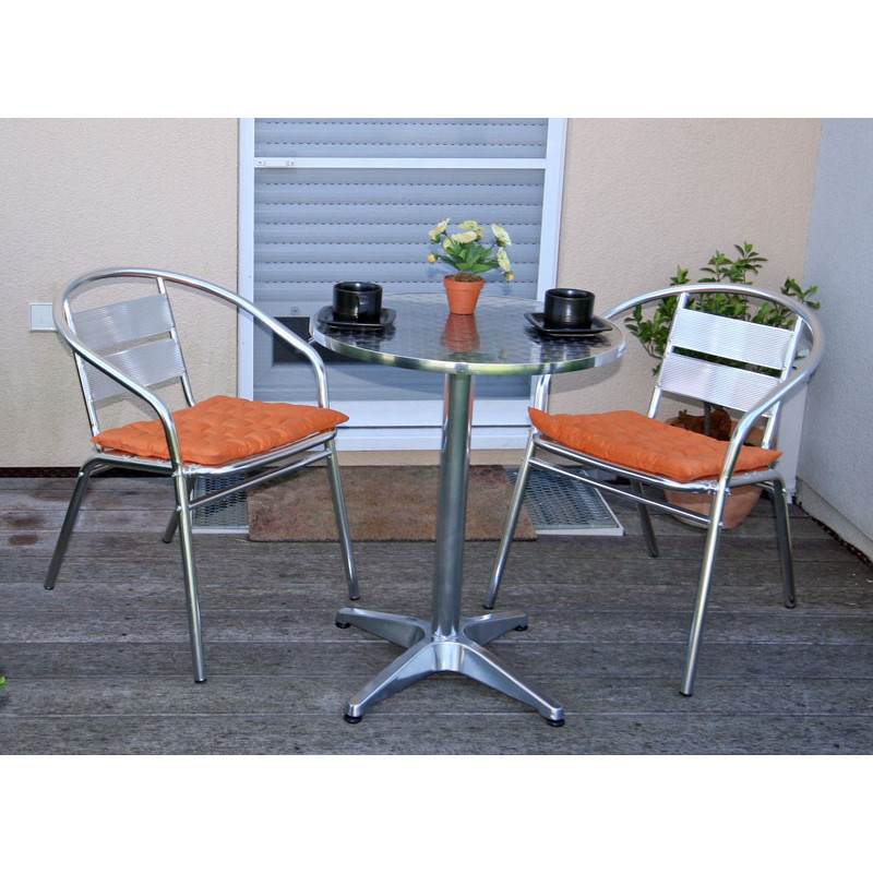 Ensemble bistro M64 table ronde + 2 chaises de jardin, aluminium, empilable