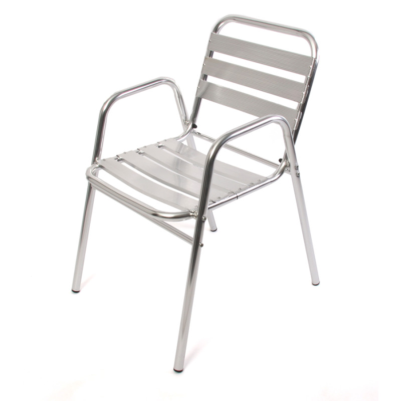 Ensemble bistro M64 table ronde + 2 chaises de jardin, aluminium, empilable