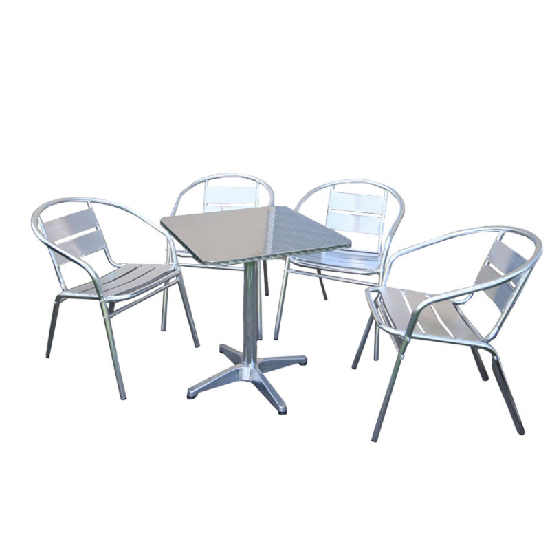 Ensemble bistro M64 table carrée + 4 chaises de jardin, aluminium, empilable