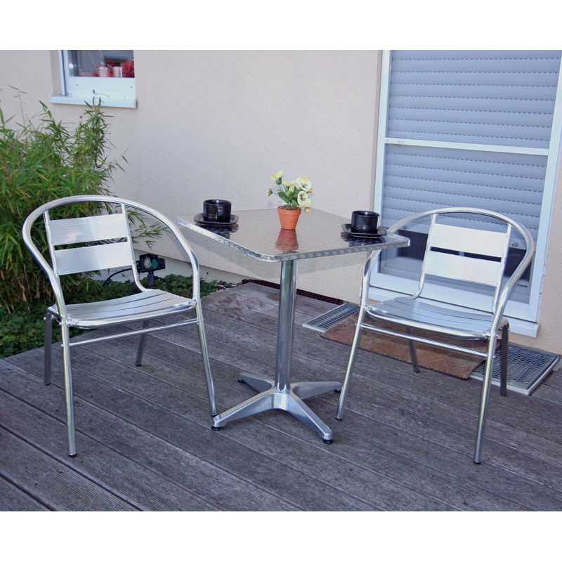 Ensemble bistro M64 table carrée + 2 chaises de jardin, aluminium, empilable