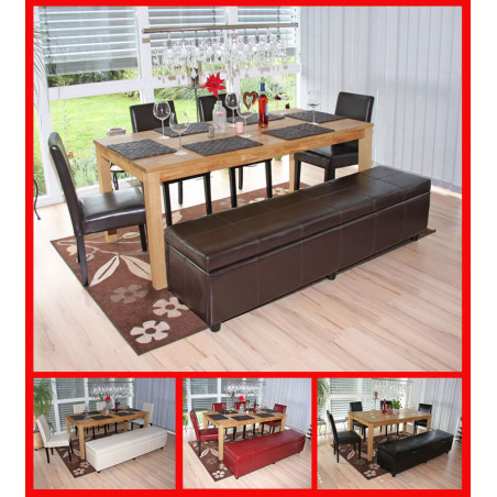 Ensemble banc Kriens XXL + 4 chaises Littau, cuir reconstitué, crème