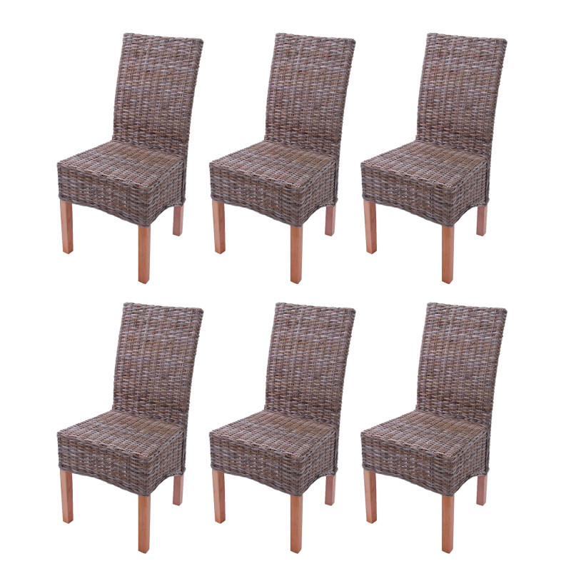 Lot de 6 chaises M44 salle à manger, rotin kubu/bois, 47x52x97cm