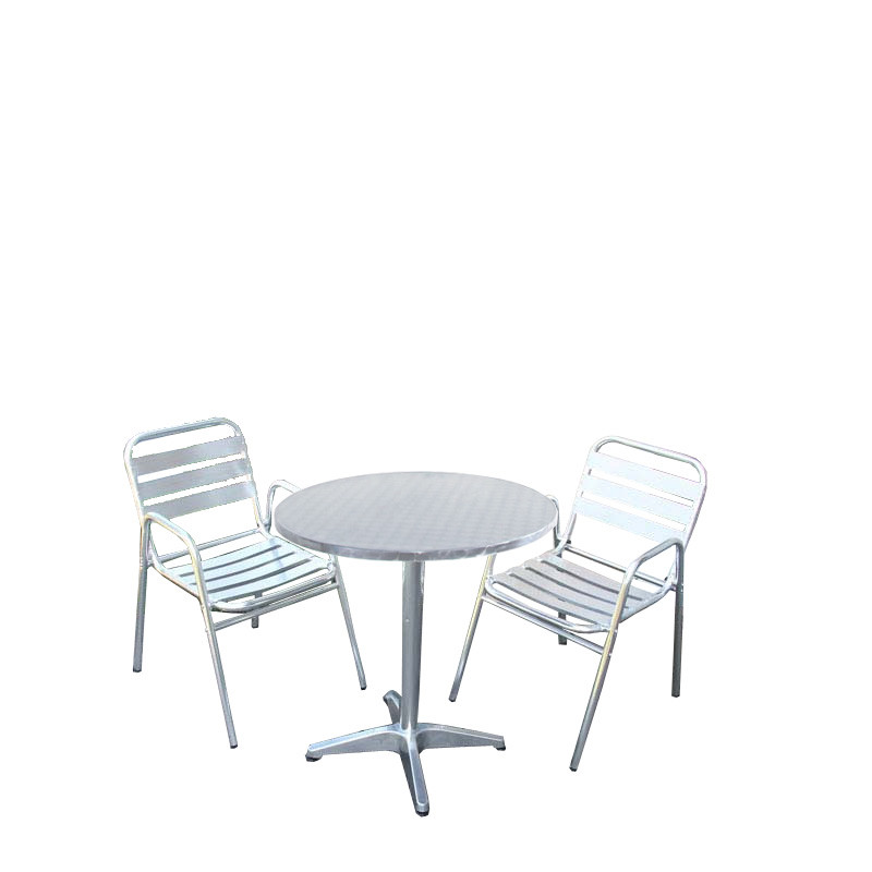 Garniture de bistro, ensemble chaises et table de jardin, aluminium, empilable - table ronde + 2x chaise