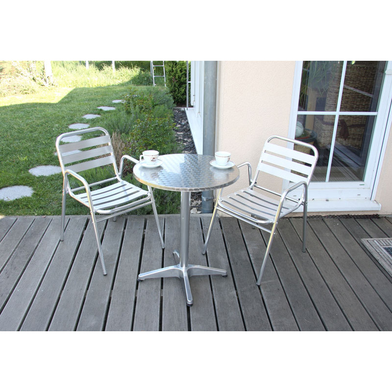 Garniture de bistro, ensemble chaises et table de jardin, aluminium, empilable - table ronde + 2x chaise