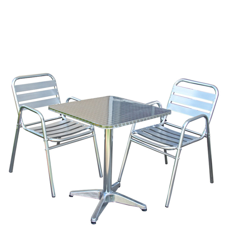 Ensemble bistrot M28, aluminium, table carrée + 2 chaises