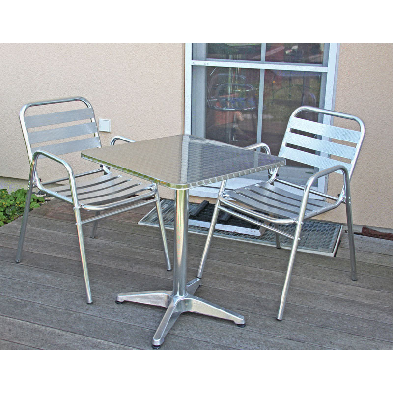 Ensemble bistrot M28, aluminium, table carrée + 2 chaises