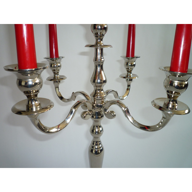 Bougeoir candélabre, classique, 5 branches, nickel, hauteur 63cm