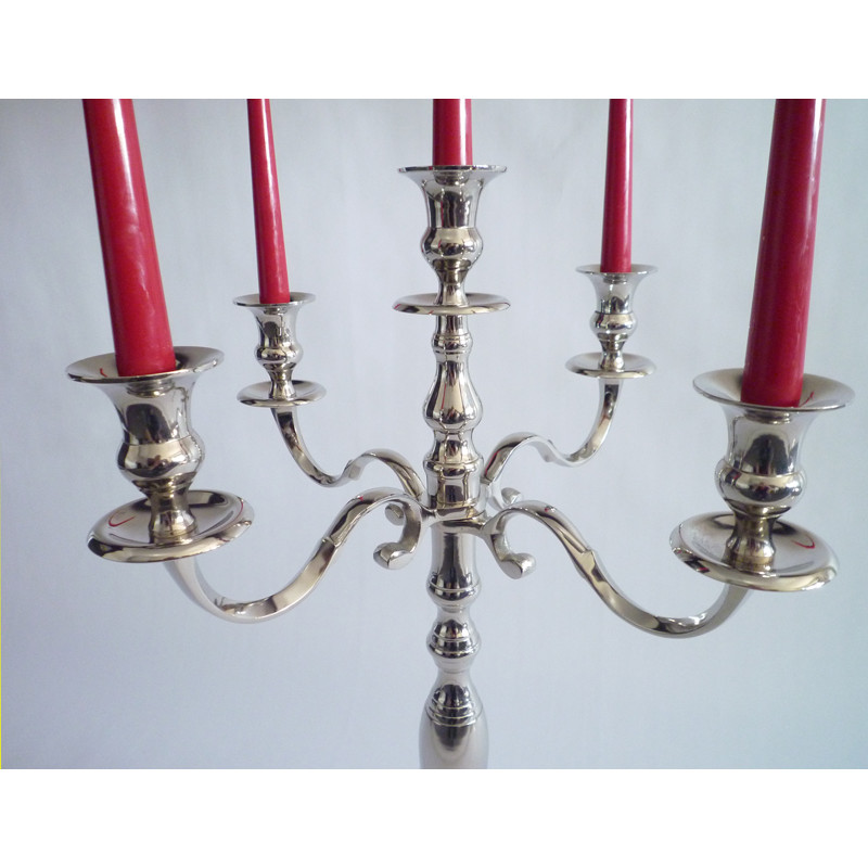 Bougeoir candélabre, classique, 5 branches, nickel, hauteur 77cm