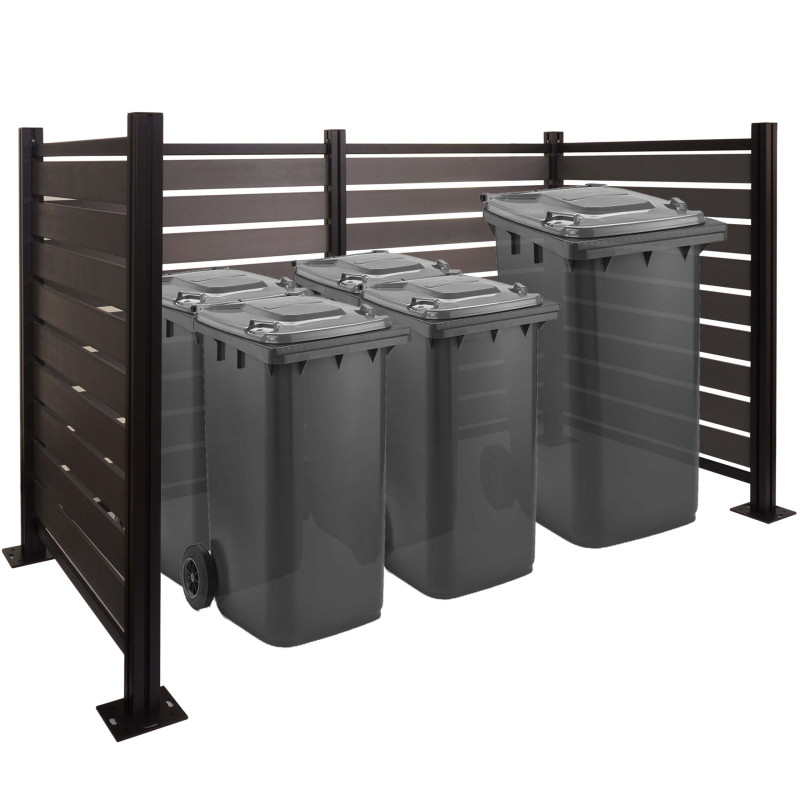 Alu clôtures pour poubelles habillage pour poubelles, aspect bois extensible 130x206x110cm - gris