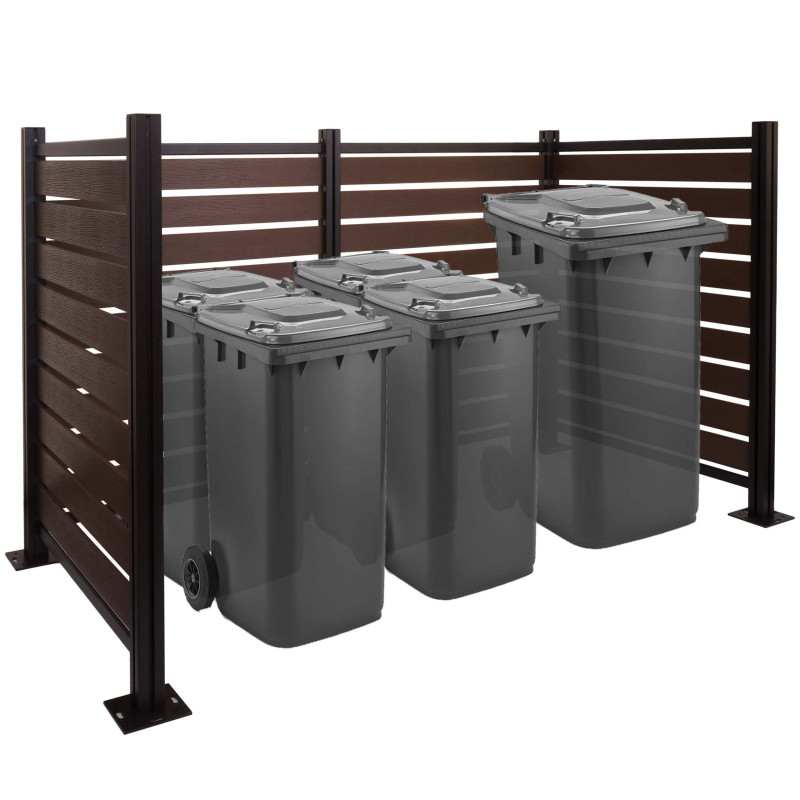 Alu clôtures pour poubelles habillage pour poubelles, aspect bois extensible 130x206x110cm - brun