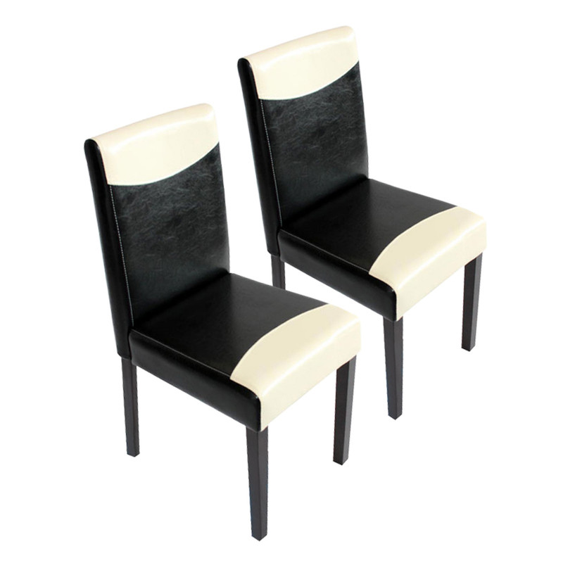 Lot de 2 chaises de séjour Littau - simili-cuir, noir/crème, pieds foncés