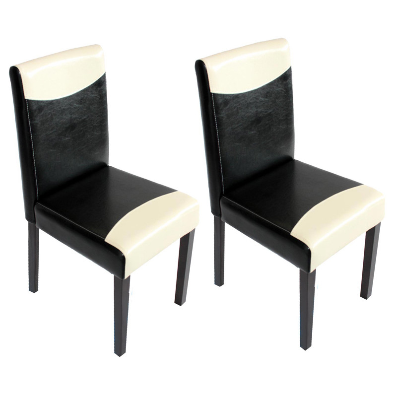 Lot de 2 chaises de séjour Littau - simili-cuir, noir/crème, pieds foncés