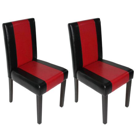 Lot de 2 chaises de séjour Littau - simili-cuir, noir/rouge, pieds foncés