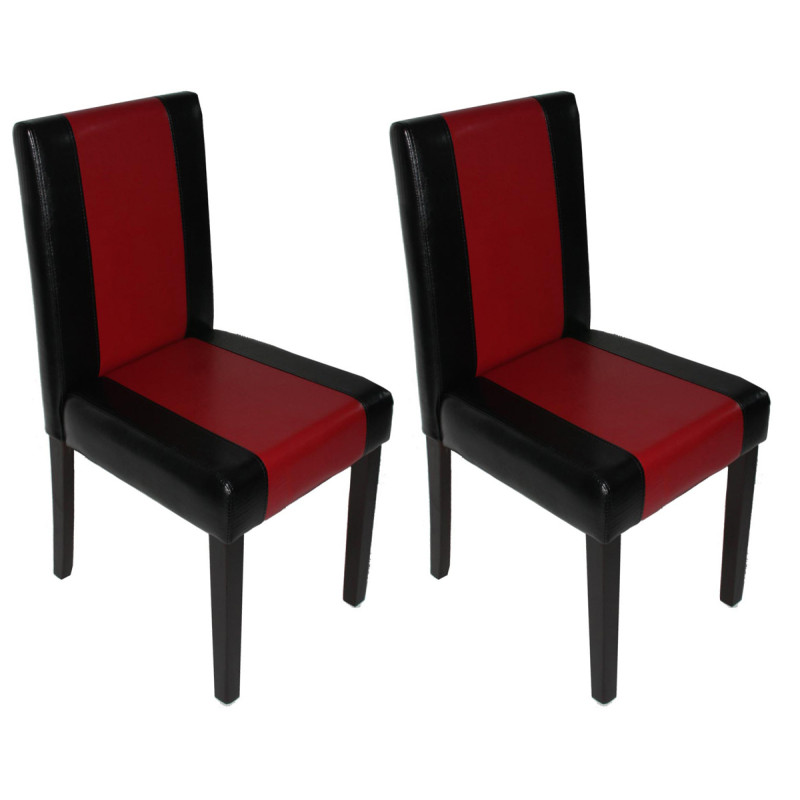 Lot de 2 chaises de séjour Littau - simili-cuir, noir/rouge, pieds foncés