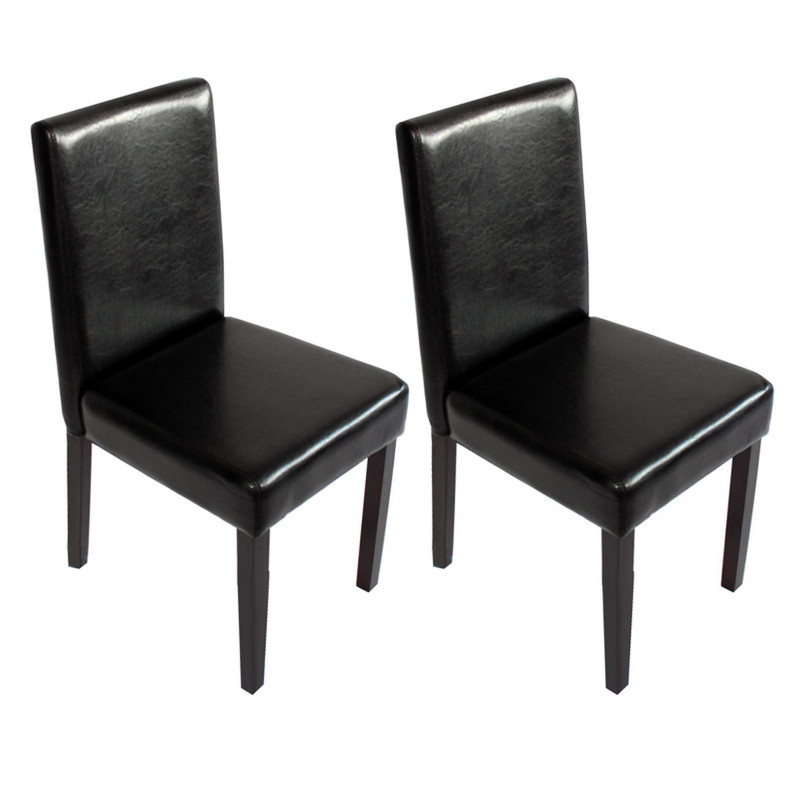 Lot de 2 chaises de séjour Littau - simili-cuir, noir, pieds foncés