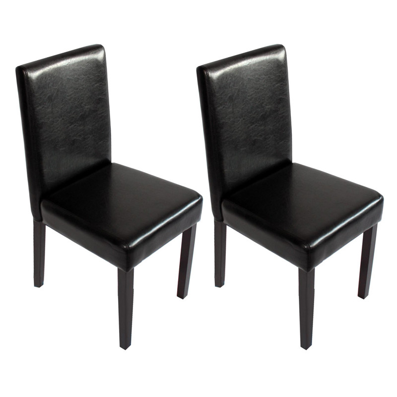 Lot de 2 chaises de séjour Littau - simili-cuir, noir, pieds foncés