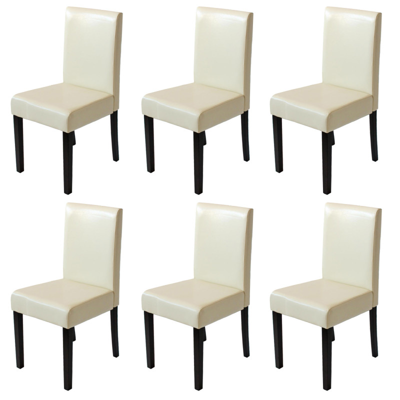 Lot de 6 chaises de séjour Littau -simili-cuir, crème, pieds foncés