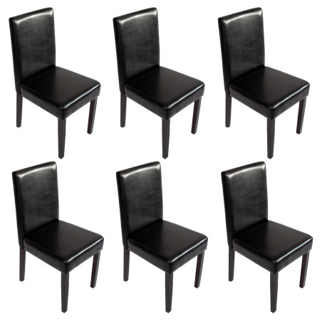 Lot de 6 chaises de séjour Littau -simili-cuir, noir, pieds foncés