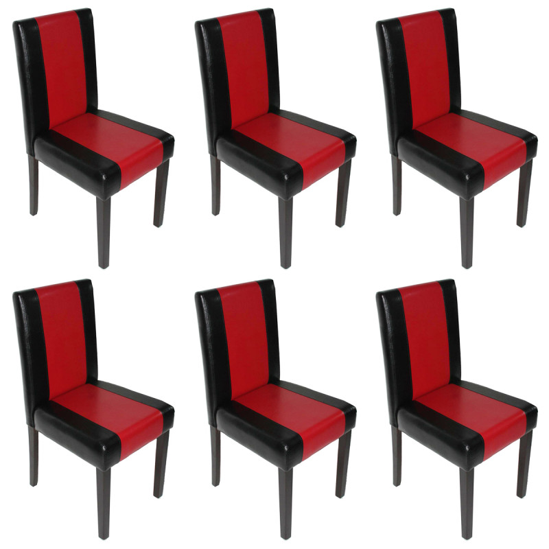 Lot de 6 chaises de séjour Littau -simili-cuir, noir/rouge, pieds foncés