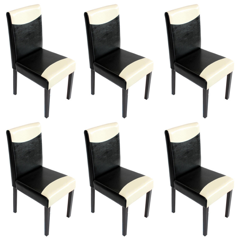 Lot de 6 chaises de séjour Littau -simili-cuir, noir/crème, pieds foncés